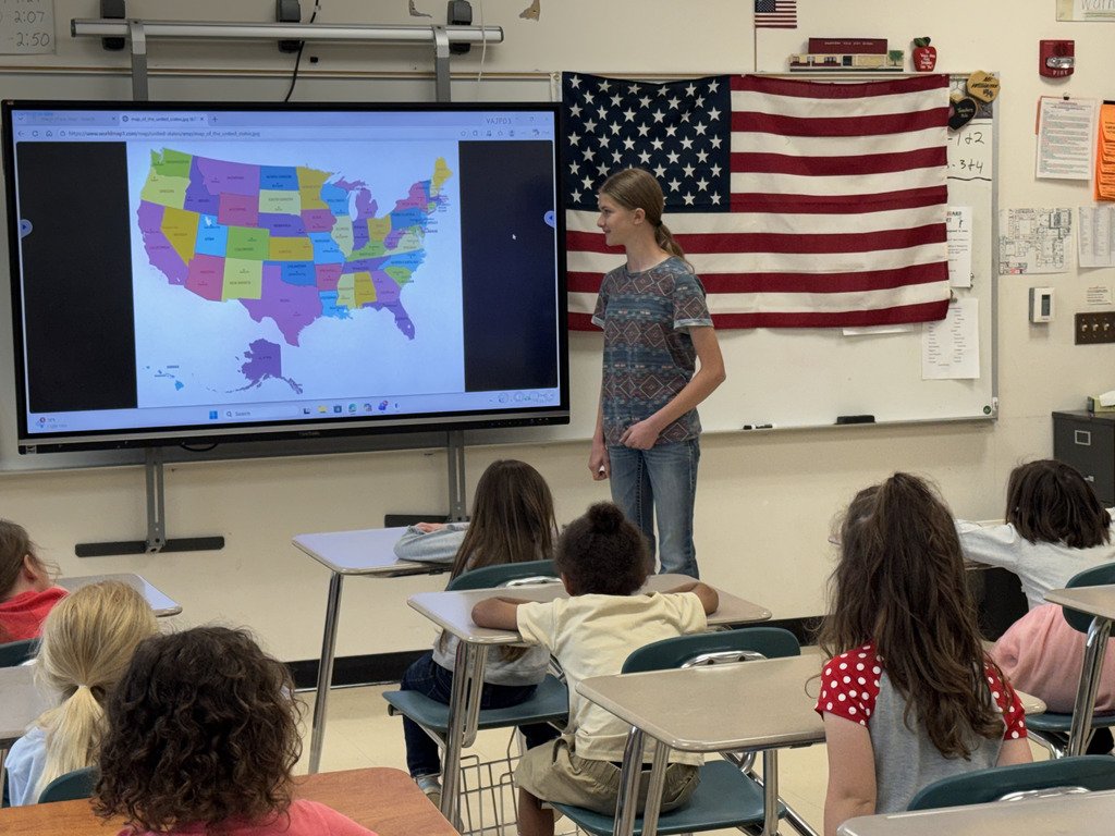 SCATigers's tweet photo. On May 21, Mr. Williams’ 7th grade Geography class hosted SCA’s Pre-K students for a celebration of America’s upcoming 250th birthday. https://t.co/u7gyVJm7zb