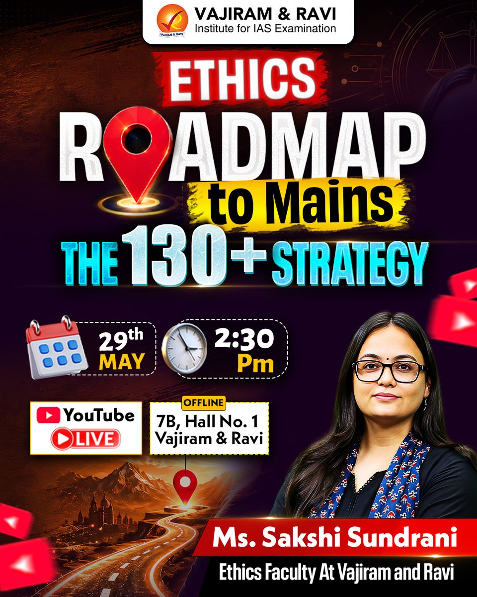 VajiramRavi's tweet photo. Most aspirants study Ethics. Very few learn how to write Ethics.
Register now: https://t.co/YZJIOBTpX1
#UPSC2026 #EthicsStrategy #GSPaper4 #UPSCMains #EthicsAnswerWriting #CaseStudyApproach #UPSCPreparation https://t.co/2m1rUtKnFk
