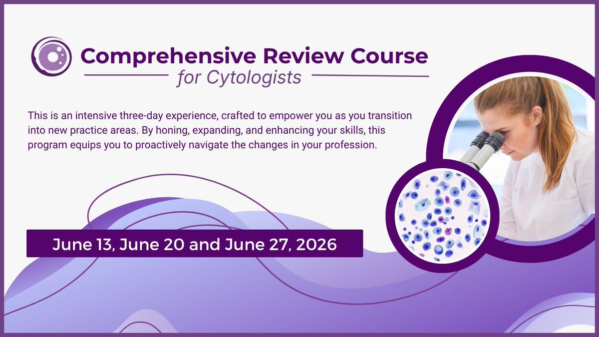 cytopathology's tweet photo. 🚨 The Comprehensive Review Course for Cytologists is an intensive, three-day experience.
🔬 Created by cytologists, for cytologists. 
Tailored for:
• Practicing professionals
• Cytology students 
Information - https://t.co/bwuH47Eroi 
#cytopathology #cytologist https://t.co/usNYr9VnRc
