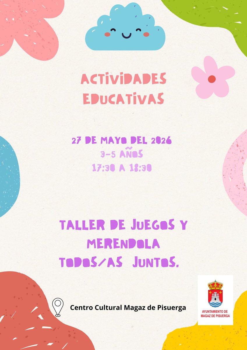 aytomagaz's tweet photo. 📢 ¡Semana de actividades en el Centro Cultural de #MagazDePisuerga! 

🗓️ 27 Mayo (3-5 años): Taller de Juegos | 17:30-18:30h 🗓️ 28 Mayo (6-9 años): Mucha diversión | 17:30-18:45h 🗓️ 29 Mayo (10-14 años): Taller Refrescante 💦 | 17:30-18:45h (¡Traer ropa de recambio!)
#magaz🧒🎒 https://t.co/s4YwJ3N213