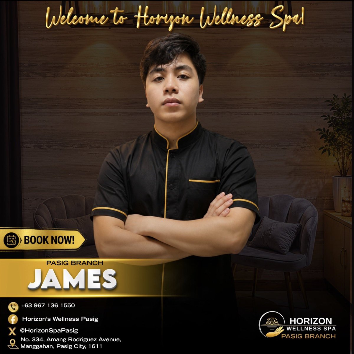 HorizonSpaPasig's tweet photo. 🌟 Say Hello to Our Newest Therapist James! 🌟

A new wave of relaxation has arrived at the spa! 💆‍♀️✨
Our newest therapist is ready to give you a soothing, relaxing, and unforgettable massage experience that your body truly deserves.

Come feel the healing touch, release your stress, and enjoy pure comfort from head to toe. 🌿
Be among the first to experience their amazing service and relaxing technique!

📲 Book your appointment now and let your stress fade away with every touch. Your next favorite massage awaits!