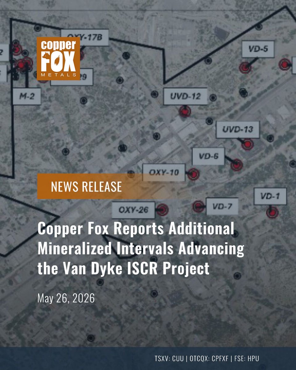 Copper_Fox2023's tweet photo. #CUU, through its wholly owned subsidiary Desert Fox Van Dyke Co., reports the final analytical results from the previously announced historical diamond drill core sampling program.

Check out the highlights: https://t.co/vxmyRcXQMT 

🇨🇦 $CUU.V 🇺🇸 #CPFXF 🇩🇪 #HPU https://t.co/8SaeXSOxRN
