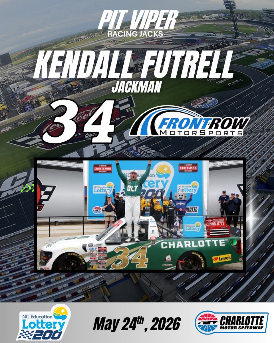 PitViperJacks's tweet photo. 🏁 Pit Viper Victory! 🏁

Congratulations to jackman Kendall Futrelll and the entire Front Row Motorsports 34 crew on winning the NASCAR Craftsman Truck Series race at Charlotte! https://t.co/FGbXYVWFmz