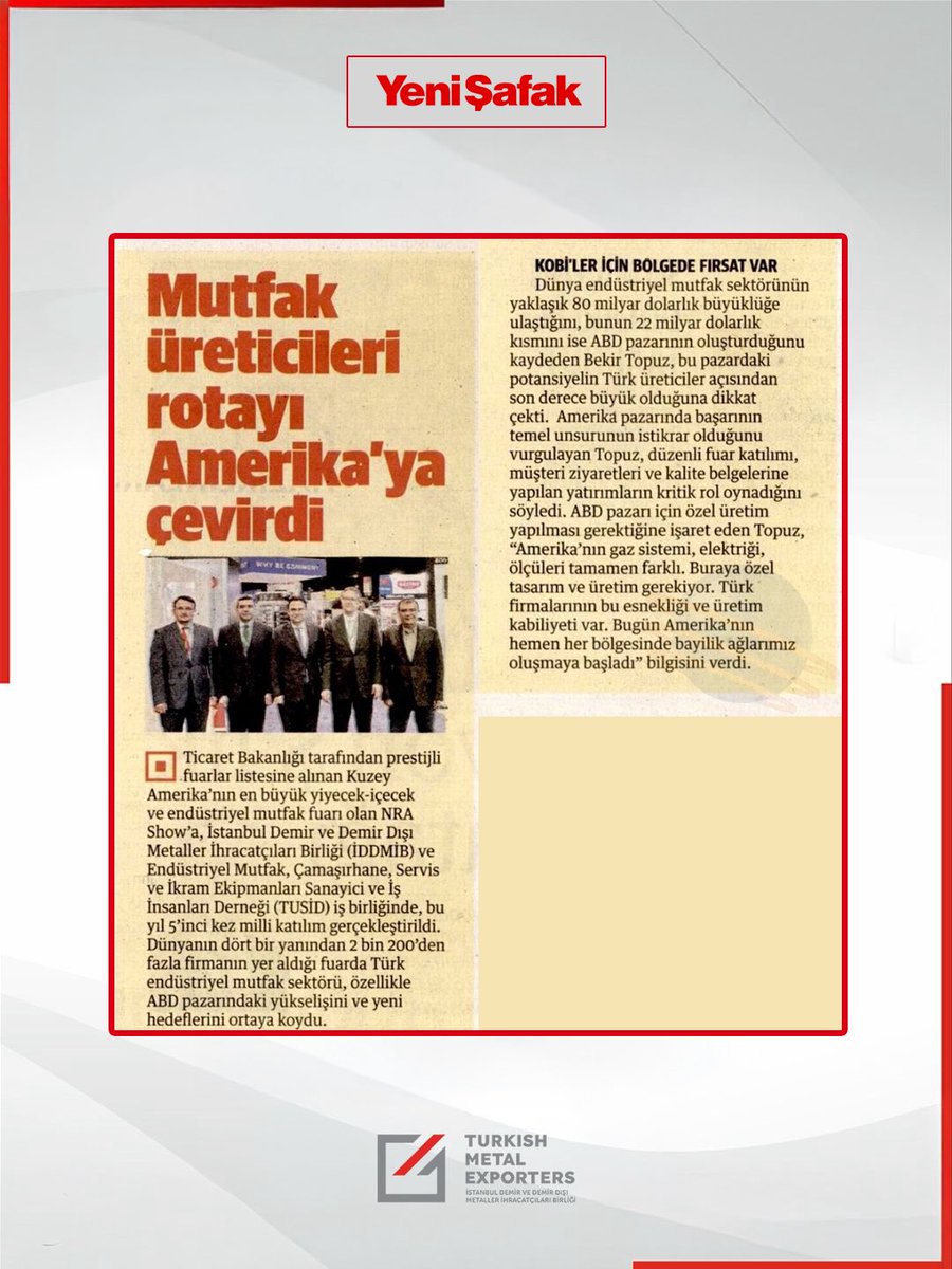 CTecdelioglu's tweet photo. 📰 Bu haftaki basın yansımalarımızda öne çıkan başlıklar:

📍 Türk endüstriyel mutfak sektörü rotayı Amerika’ya kırdı
📍 “Amerikalı alıcı Türkiye’yi keşfediyor”
📍 Mutfakta hedef: İlk 5 tedarikçi arasına girmek
📍 NRA Show’da Türk firmalarından güçlü görünürlük https://t.co/RWzCjinQ9h