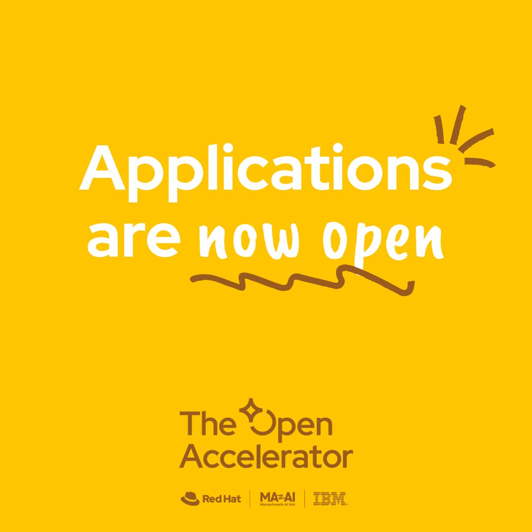 RedHat's tweet photo. Calling all tech entrepreneurs in #Massachusetts: Applications are open for the inaugural cohort of The Open Accelerator! Designed in collaboration with @Mass_Tech, @IBMVentureGroup and Red Hat, this immersive residency program helps startups unlock strategic investments, gain critical market insights and hands-on technical guidance. Learn more and apply now: https://t.co/bh6yzdXq29 #BOSTechWeek