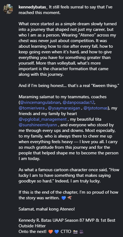 TeamAMDG's tweet photo. What once started as a simple dream slowly turned into a journey that shaped not just my career, but who I am as a person...

If this is the end of the chapter, I’m so proud of how the story was written. 💙🦅

Salamat, mahal kong Ateneo!

Kennedy R. Batas https://t.co/IpKeiBo8XU
