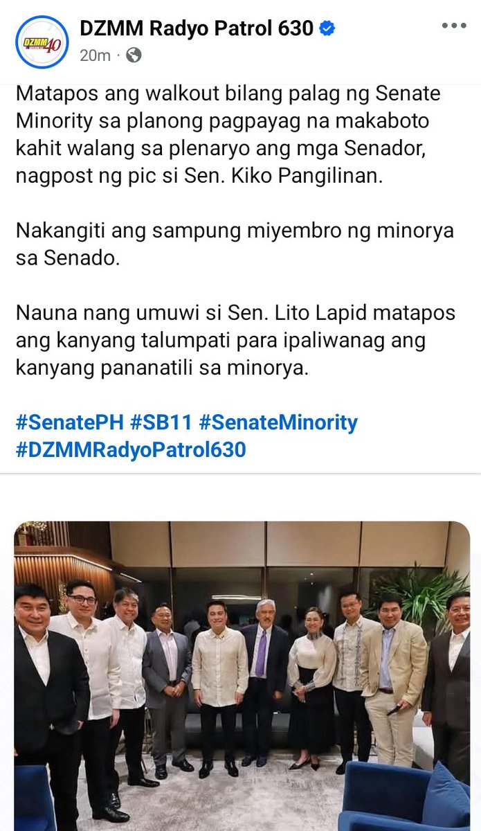 DeusXMachina14's tweet photo. To those asking why is Lito Lapid not present during the walkout. He already went home earlier after giving  his manifestation that he will stay in the minority and support for the Zubiri motion yesterday. 
📷DZMM https://t.co/cTVbUkSLue
