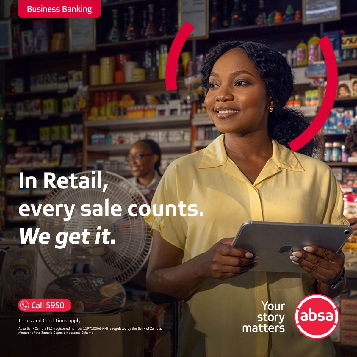 AbsaZambia's tweet photo. Smart, secure payment acceptance solutions help your business get paid quickly and reliably, so sales turn into cash without delay.

Call 5950 and Let’s talk Merchant Solutions that make checkouts faster.

#AbsaBusinessBanking
#WeGetIt https://t.co/VNJ4SU8O37