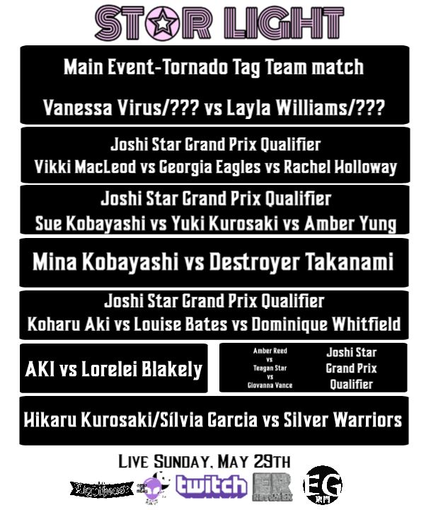 Starlight_Joshi's tweet photo. This Friday, we bring to you the last Starlight of 2K25 before the Joshi Star Grand Prix! We got our last 4 qualifiers which are all triple threat second chance qualifiers! Also your main event will see Vanessa Virus and Layla Williams compete with mystery partners in tag action! https://t.co/xuNt5lKxua
