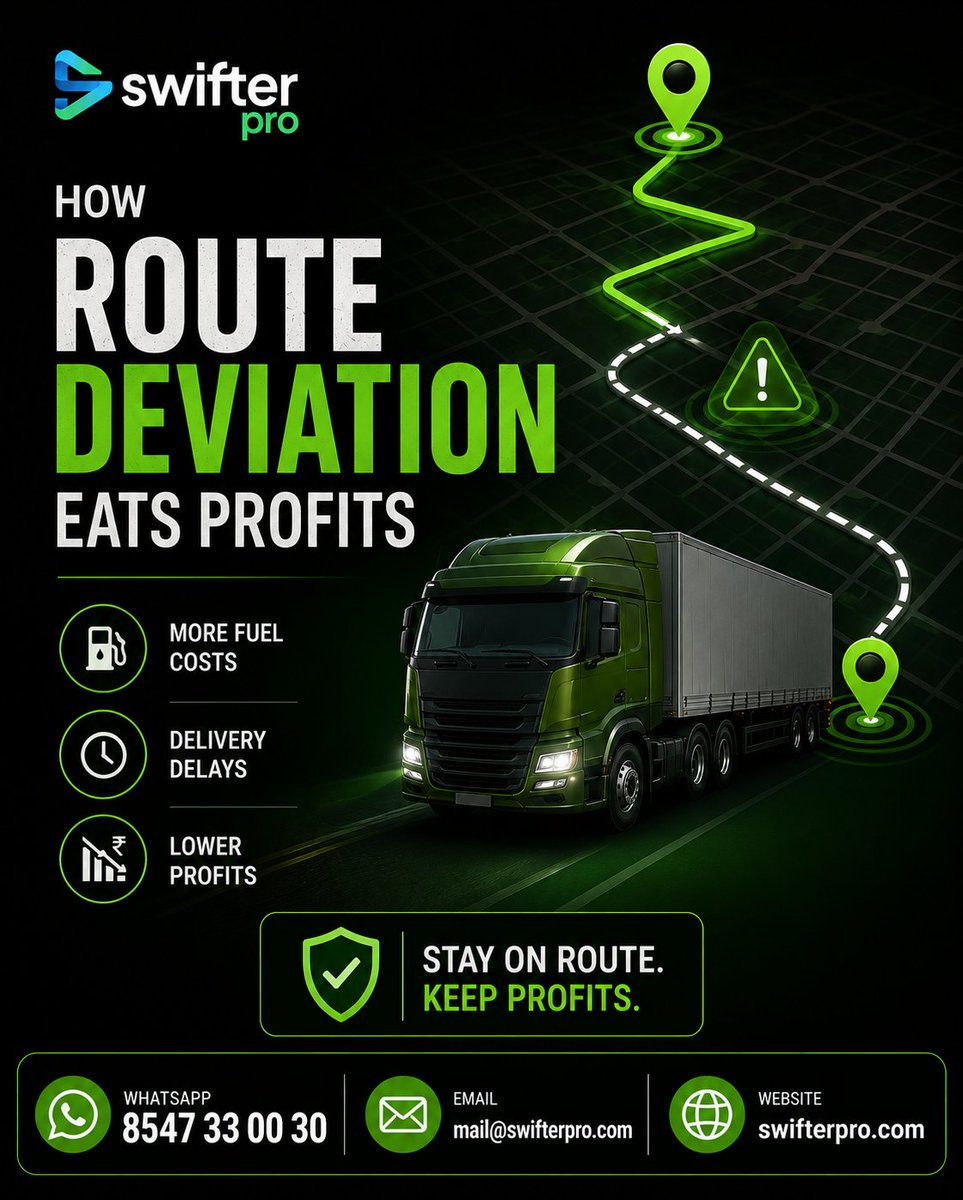 swifterpro_'s tweet photo. Route deviations cost more than you think. ⚠️🚛

More fuel. More delays. Less profit.

SwifterPro helps you monitor routes in real time and act instantly when vehicles go off track. 📍

#SwifterPro #FleetManagement #RouteTracking #LogisticsTech https://t.co/btbbqfB2O1