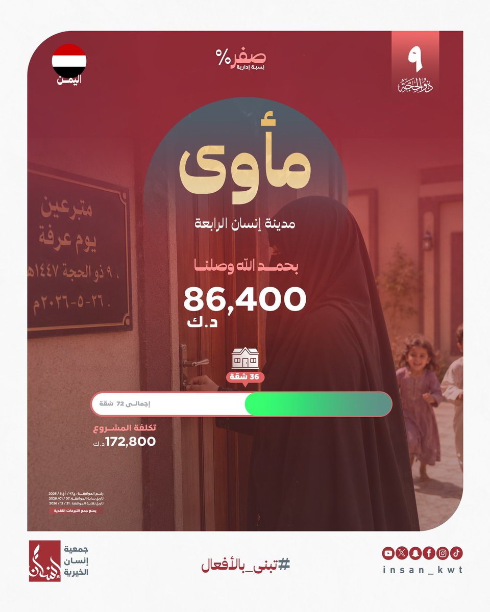 am_49o's tweet photo. *يوم عرفة.. فرصة لتأوي محتاجاً* 🏠
https://t.co/9bAynowqsx
*أكملنا بفضل الله ثم بدعمكم 36 شقة،* وننتظر دعمكم لنبني المزيد. 
تبرعك يوفر سقفاً آمناً لعائلة في اليمن. شاركنا الأثر! https://t.co/L0k1NmBBg0