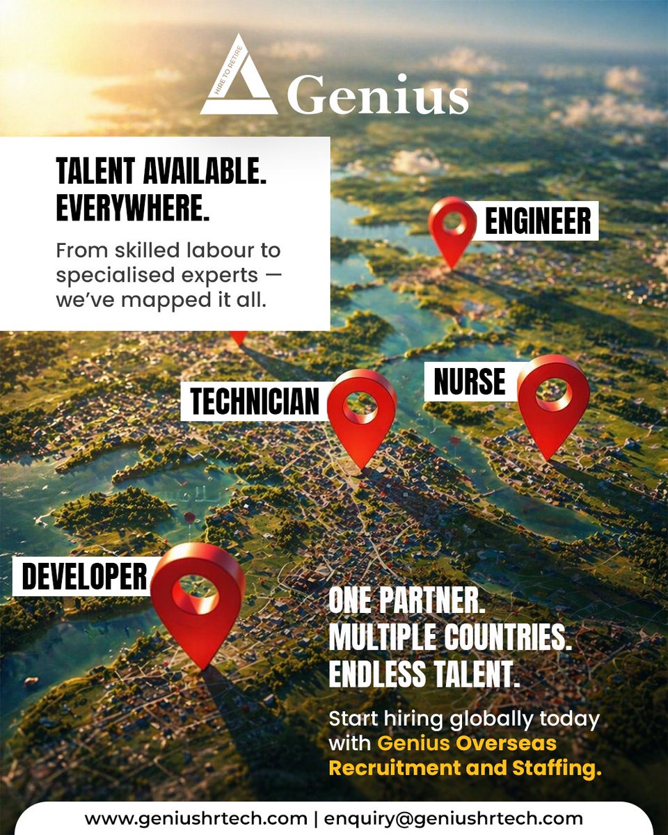GeniusHRTechLtd's tweet photo. Our Next Great Hire Isn’t Across The Room… They’re Across The World 🌍

Contact Us Today At:
📩 enquiry@geniushrtech.com
🌐 https://t.co/LzYb8zHe8H

#GlobalHiring #OverseasRecruitment #HireSmart #TalentWithoutBorders #GlobalWorkforce #StaffingSolutions #GeniusConsultants https://t.co/EwOUqWFq5A