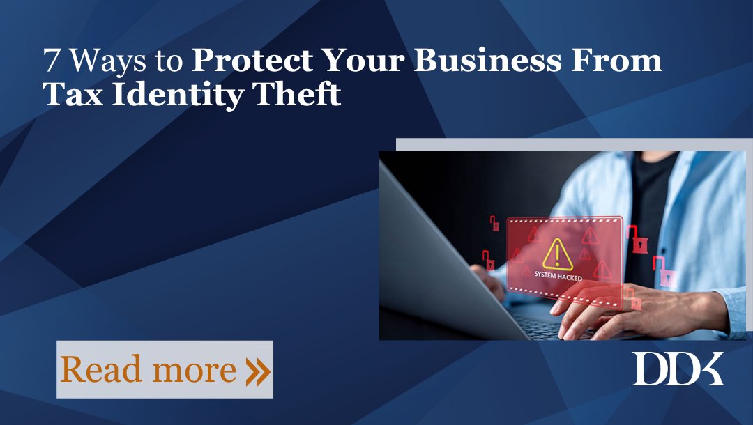 ddkcpas's tweet photo. Business tax identity theft is on the rise. 

Fraudsters target EINs, payroll systems, and tax filings, putting businesses at risk for financial and reputational damage. 

Learn warning signs and prevention tips in our latest blog. https://t.co/5UaKpqQoCE

#identitytheft #taxtips https://t.co/wEFbrGd0MV