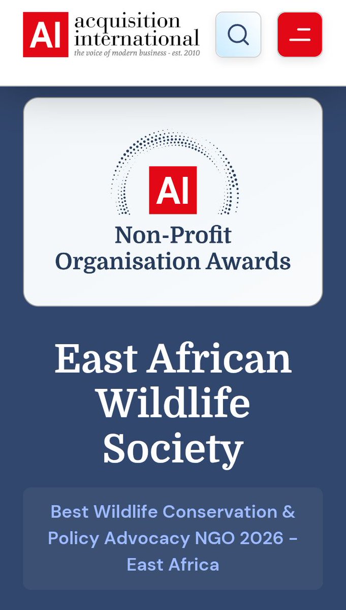 EsaMoses's tweet photo. The honour. Thank you Acquisition International for acknowledging and rewarding our regional efforts. And to the winning team at @eawildlife much grateful for the tireless effort. https://t.co/yhHY0z6LyF