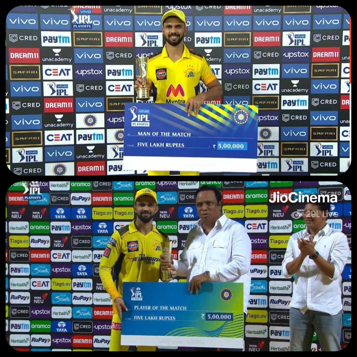AbhiMSD_07's tweet photo. Ruturaj is the only player in IPL's history to win 2 MOTM awards in Qualifier 1 💛 https://t.co/zNEQQByYyz