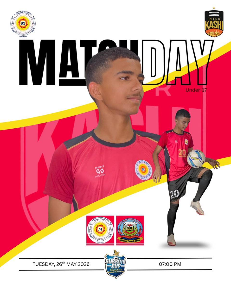 InterKashiFC's tweet photo. New Tournament. Same Goal. 🏆
Our Under-17 boys are kicking off their Subroto Cup campaign today against S.K. National Co. School! Time to show the true definition of teamwork, passion, and Sunbeam pride. ⚡⚽

#65Subrotocup #DalimssSunbeamSchool #harharkashi #PreSubrotoCup #cbse https://t.co/kawSTiatJX