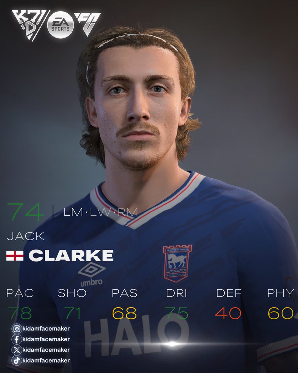 Kidamfacemaker's tweet photo. Jack Clarke | FACE FC24,25,26
✨ Ipswich Town Player ✨

✅ Now Released!
📍 Available via Bio (BMC / Ko-Fi / Trakteer)

💫 Join membership or buy to unlock this face &amp; more creations.
Level up your game! ⚡

#FC26 
#EAFC 
@EASPORTSFC https://t.co/e8H267tMdb