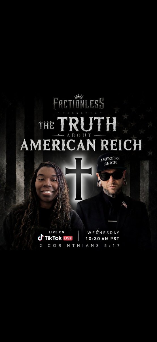 SoonieBlanks's tweet photo. THE TRUTH ABOUT AMERICAN REICH
Wednesday • 10:30 AM PST • TikTok LIVE

#Factionless #TikTokLive https://t.co/4rED26qWYM