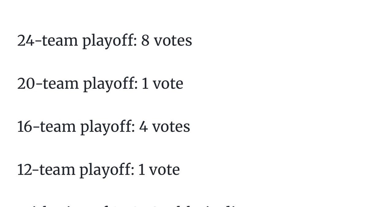 AlafrigginBama's tweet photo. According to On3 - 8 SEC ADs voted for a 24-team playoff. https://t.co/aTdCIWQ5HZ