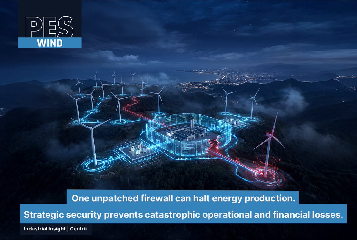 Perrigot79's tweet photo. A single unpatched vulnerability can cascade from a minor breach into a multi-million-pound blackout in just minutes. As renewable assets transition to digital control loops, treating cybersecurity as a simple, reactive IT problem is a massive risk to critical infrastructure. 💨🔒

Inside the breakdown on how Centrii eliminates these operational blind spots with automated network visibility and proactive defense: https://t.co/jlTImFe02Y

#WindEnergy #Cybersecurity #OTSecurity #GridResilience #Centrii #PESWind #CleanTech