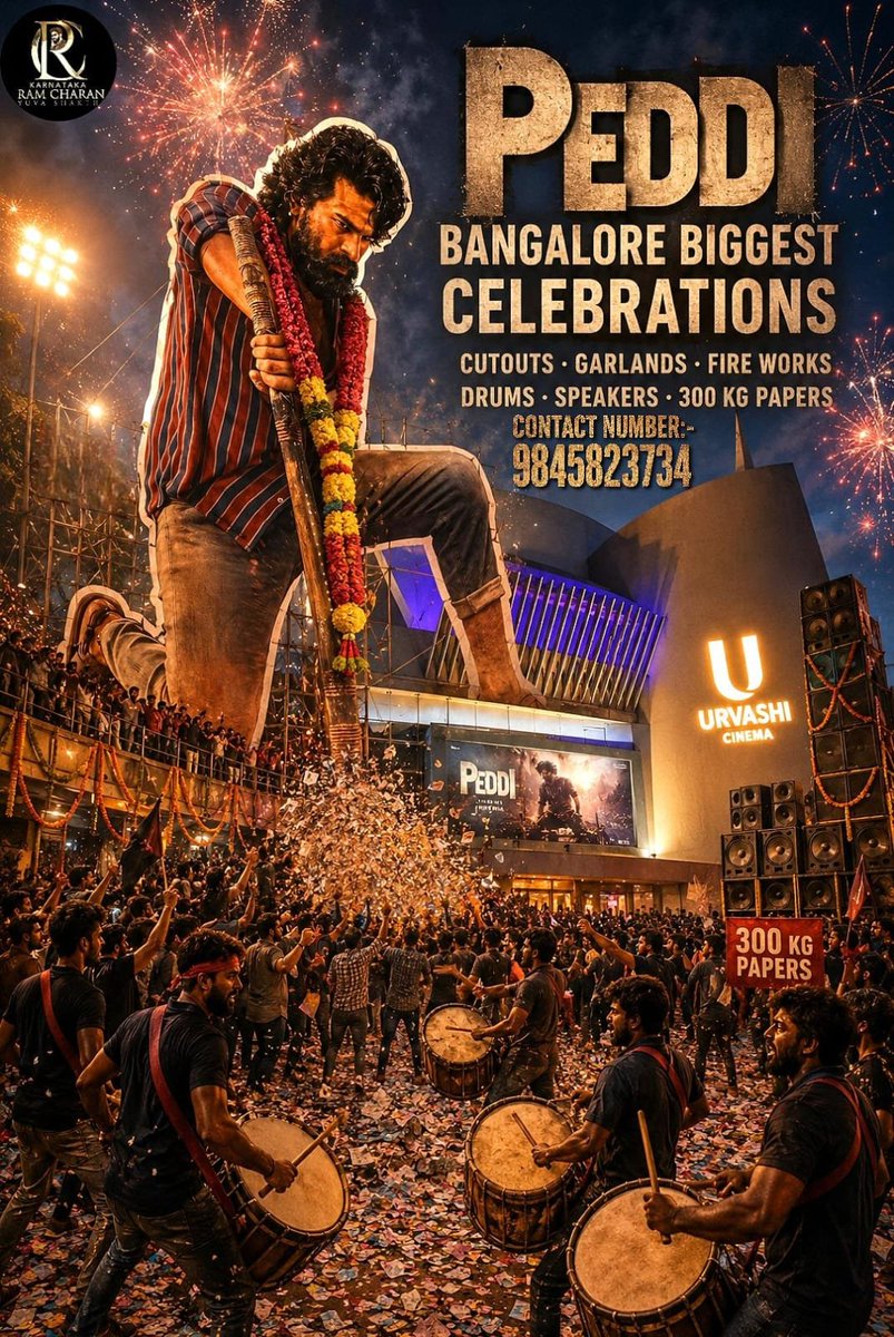 RCYuvashakthiK1's tweet photo. Bangalore is ready for this storm 🔥

#Peddi celebrations are going to shake the city with madness, drums, fireworks &amp; pure mega energy! ❤️‍🔥🥁

#Peddi #RamCharan
@AlwaysRamCharan @PeddiMovieOffl @NimmaShivanna https://t.co/QC2bv3kXx0