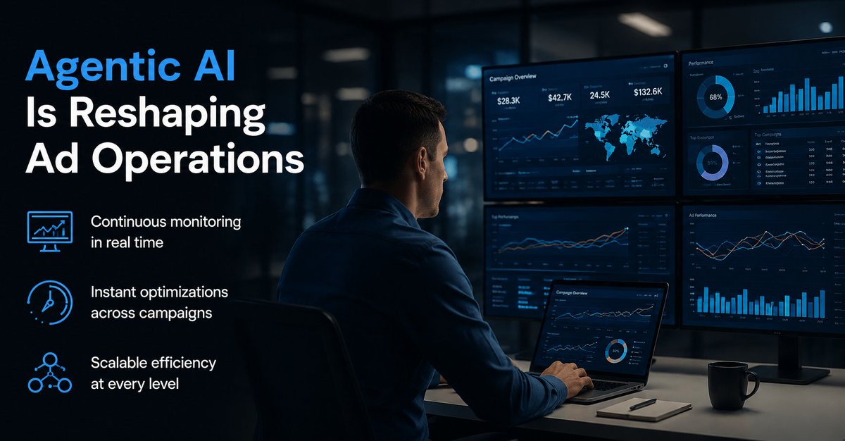 MaisonElaris's tweet photo. Agentic AI is changing Ad Operations.
AI agents can now monitor pacing, troubleshoot campaigns, and execute optimisations in real time without manual intervention.
The shift is from reactive management to continuous optimisation.
https://t.co/VLsZ74qZYx
#AI #Advertising #AdOps https://t.co/rMdeTzRfiV