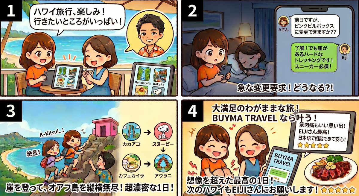 BuymaTravel's tweet photo. 本日の記事の要約4コマです https://t.co/4HZ5SiWu6K