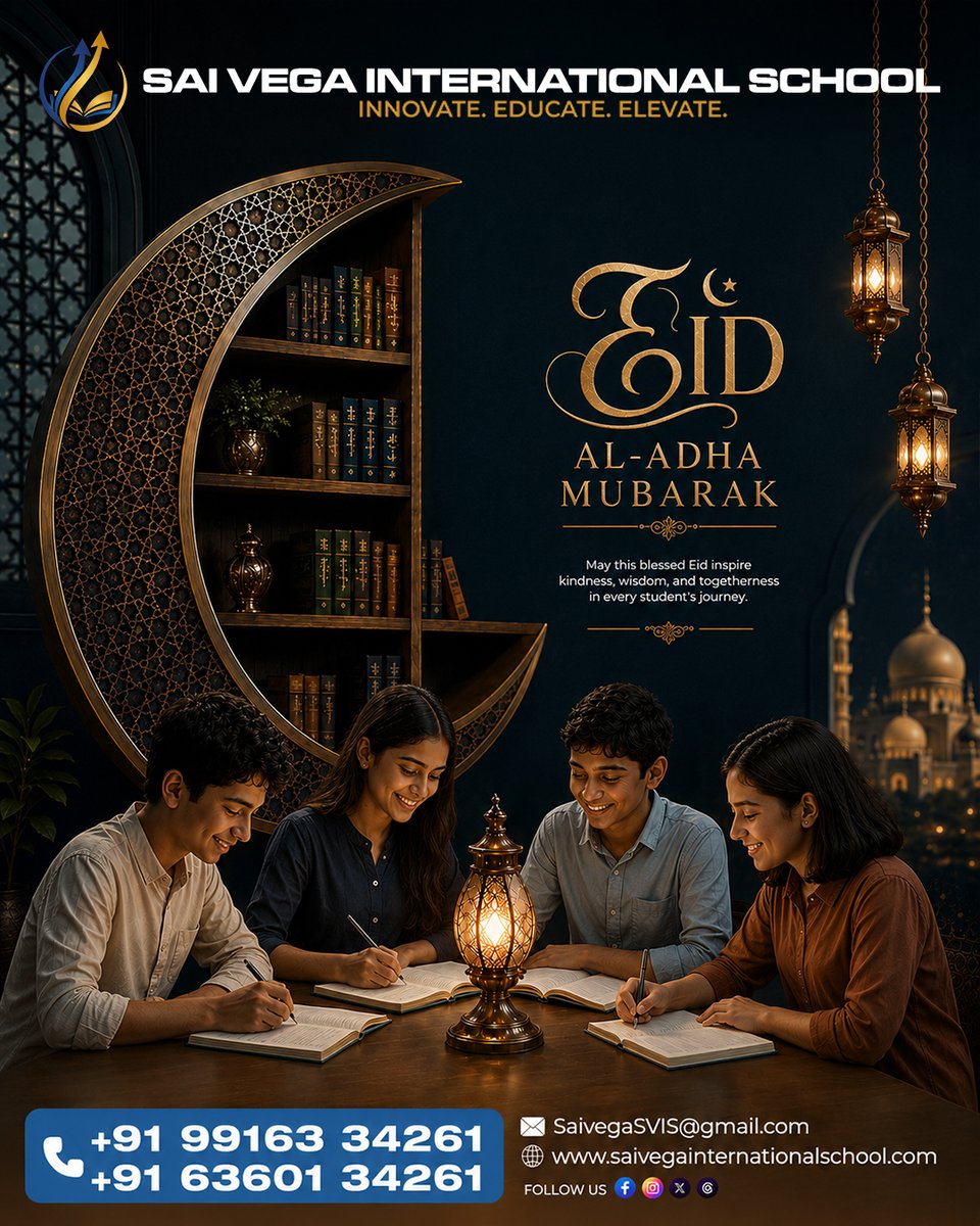 saivega_school's tweet photo. ✨ Eid al-Adha Mubarak from SAI VEGA INTERNATIONAL SCHOOL 🌙
May this blessed occasion bring peace, happiness, kindness, and togetherness to every family. Wishing you joy, gratitude, and countless blessings. 
🤍
#eidaladha #eidmubarak #saivegainternationalschool https://t.co/ABBQcrtxak