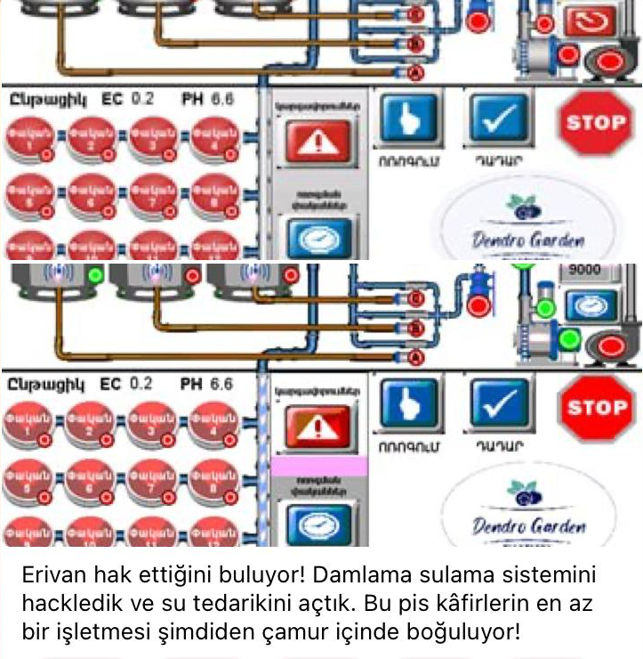 scalerdab's tweet photo. Hackers claims compromise of a drip irrigation system at an Armenian agricultural facility in Yerevan
Screenshots show irrigation control panel with «Dendro Garden» logo
System likely developed by MDSB Company, an Armenian IT firm specializing in process automation #Armenia https://t.co/auU3lz2X6c