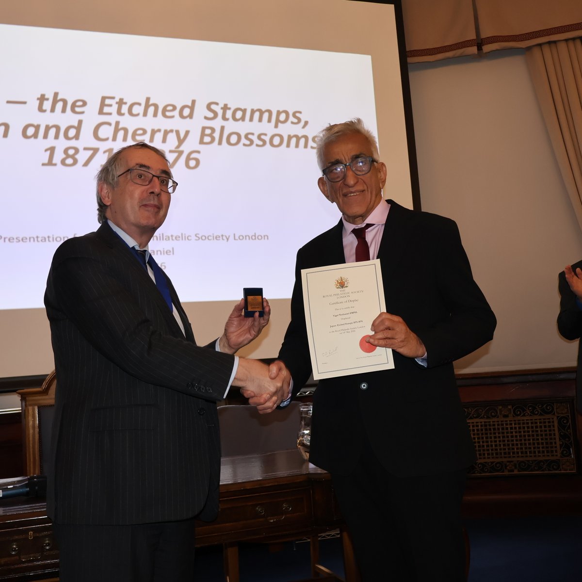 The_RPSL's tweet photo. Yigal Nathaniel FRPSL‘s dream was to build a collection of the Japanese classic stamps of 1871-1876. The outstanding result of his dream was shown to the RPSL members on 14 May.Chris Harman RDP gave VOT saying that members had enjoyed a 'real treat of beautiful stamps and covers' https://t.co/OTJMEjfcuZ