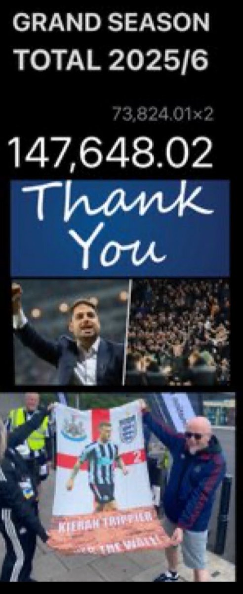 nufcfoodbank's tweet photo. THANK YOU #GenerousGeordies for your amazing generosity throughout last season & all of the selfless work of our amazing volunteers in rain & shine. Special thanks to @JamieReuben for matching our efforts👏

An amazing £73,000 was donated in 2025/26 over 31 collections at @StJamesParkNE1 that Jamie & the @ReubenFound ation are matching to a fantastic £146,000 to pay the Newcastle FoodBank’s food bill for a whole year. 🙌 

What you do makes the world of difference to local people 🙏 #NUFC ⭐️s one & all👏 

 Please Read our End of Season Report & Blog at https://t.co/ARv8Ilzks5 - 

More via @bbcneandcumbria at https://t.co/MuzPiSp0zd “