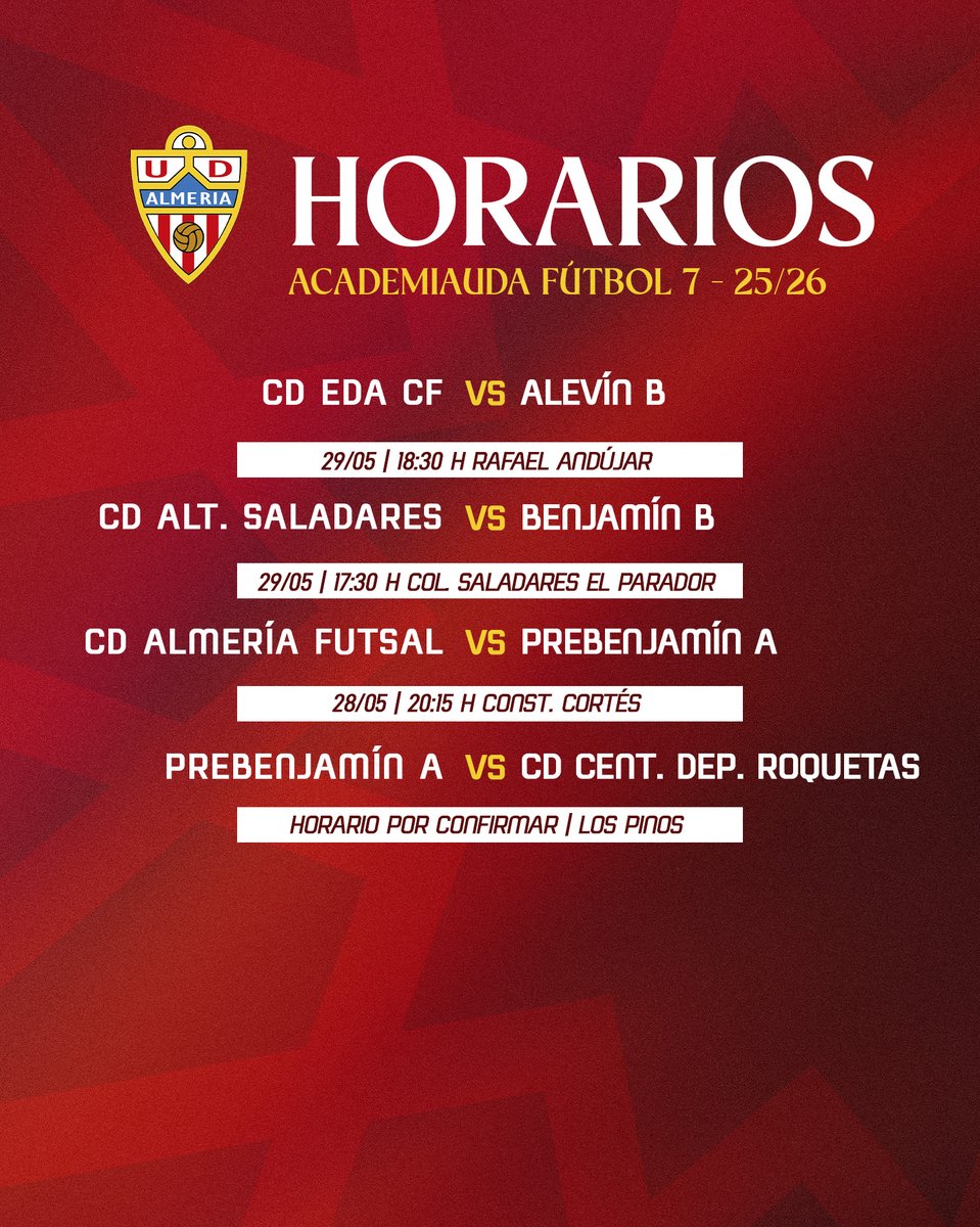 AcademiaUDA's tweet photo. Estos son los horarios de los equipos de la #AcademiaUDA de esta jornada. https://t.co/SQGUfW14Dc
