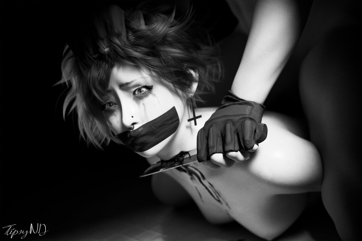 TipsyNRed's tweet photo. Necra - Separation (part 2)

|+| A dark room. Two men, one with a knife, the other with a camera. Between them, a gagged girl, confused and scared. 

The full set (6 images) is available now on my SubStar! https://t.co/k8kM9MXPDk
