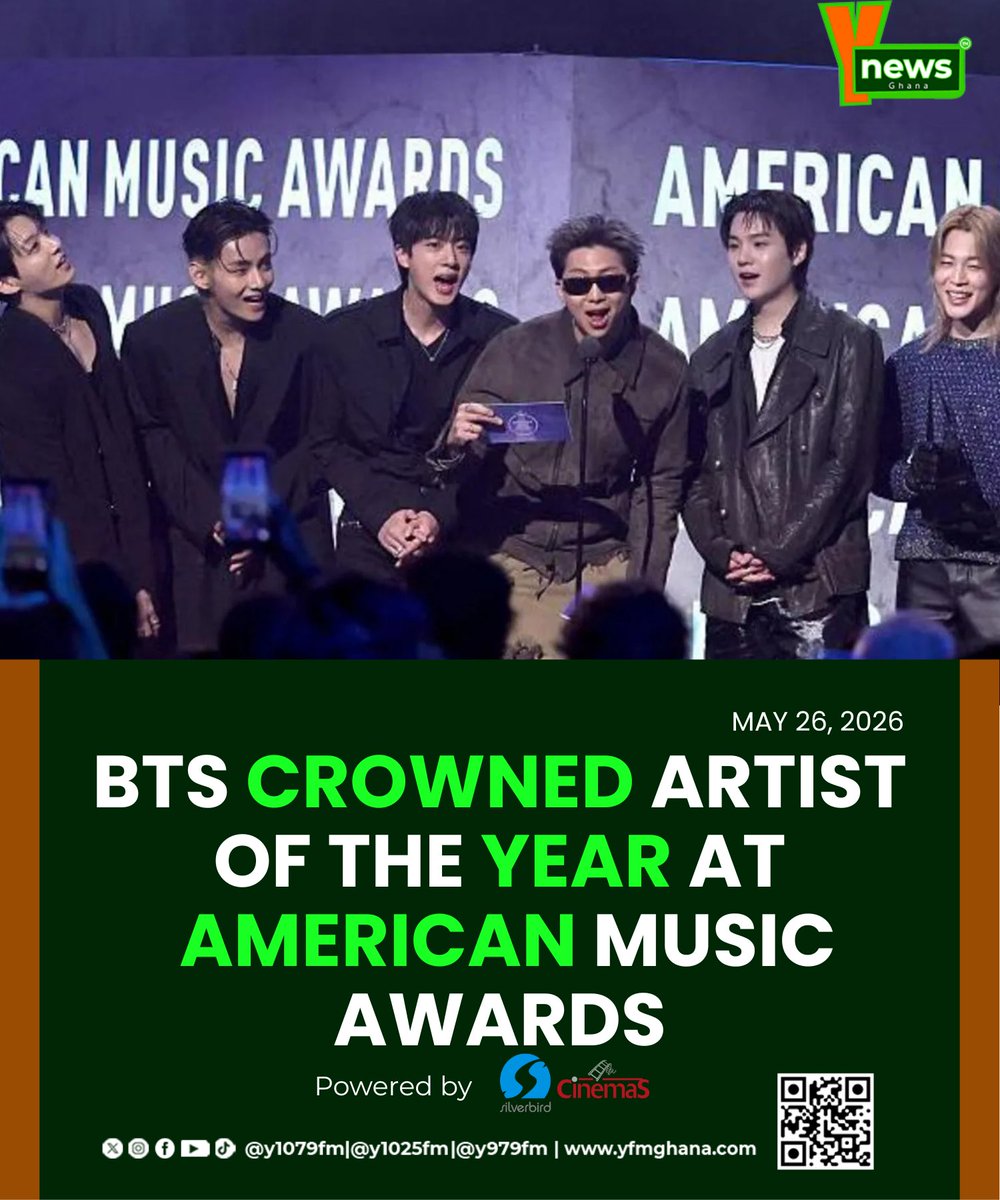 Y1079FM's tweet photo. South Korean seven-piece BTS have won artist of the year at the American Music Awards (AMAs) for the second consecutive year, cementing their status as one of the world’s biggest bands.
#YNews
#yupdates
#yfmghana https://t.co/ZNo3uZddY1