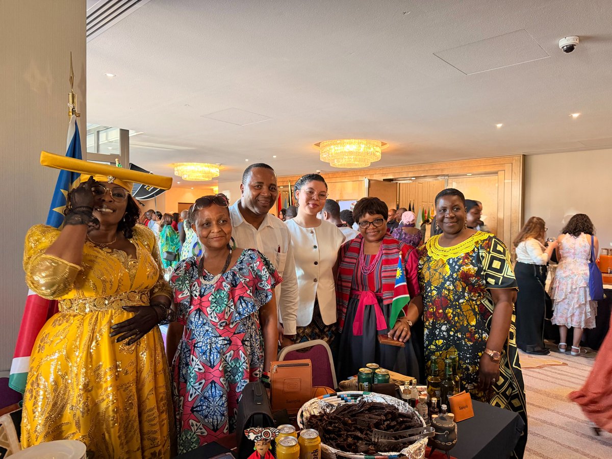 NamibiaEmbBE's tweet photo. Celebrating Africa Day 2026 

Namibia joined fellow African Embassies, members of the African diaspora, and friends of the continent in Brussels to celebrate Africa Day 2026 under the spirit of African unity, culture, and cooperation.

The day began with a seminar reflecting on the African Union’s 2026 theme focused on sustainable access to water and safe sanitation systems in support of Agenda 2063, bringing together diplomats, experts, and stakeholders for meaningful dialogue on Africa’s shared development priorities.

The evening celebration showcased the richness and diversity of African culture through music, traditional attire, and the aromas of dishes from across the continent. Namibia proudly shared a taste of home with biltong, Namibian beer, locally crafted leather products from Shilongo Leather Works Namibia and Namibian gin, reflecting the country’s heritage, excellence and cultural identity.