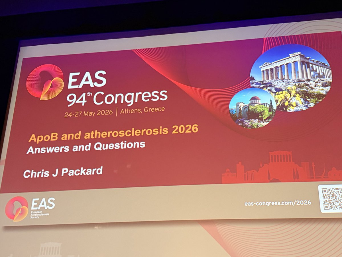 JamalRanaMD's tweet photo. #MyEAS2026 Keynote talk by Dr Chris Packard on #ApoB starting now . @ProfKausikRay . See thread for important slides. https://t.co/r6kcnCNOFp
