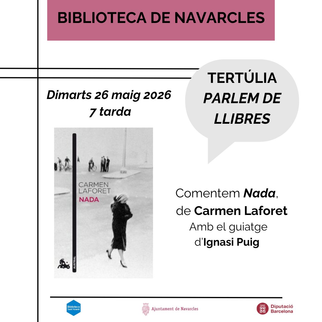 bnavarclessv's tweet photo. Aquesta setmana tenim 3 clubs de lectura:  
📕#Parlemdellibres de novel·la, comentarem 'Nada' de Carmen Laforet, 📗 #DirVersos de poesia i  📙 club de lectures en veu alta #Lebina, ara preparant ja la lectura dramatitzada de final de curs, reserveu-vos la data: 
12 juny - 7 tarda https://t.co/zpf8gwA7Ms