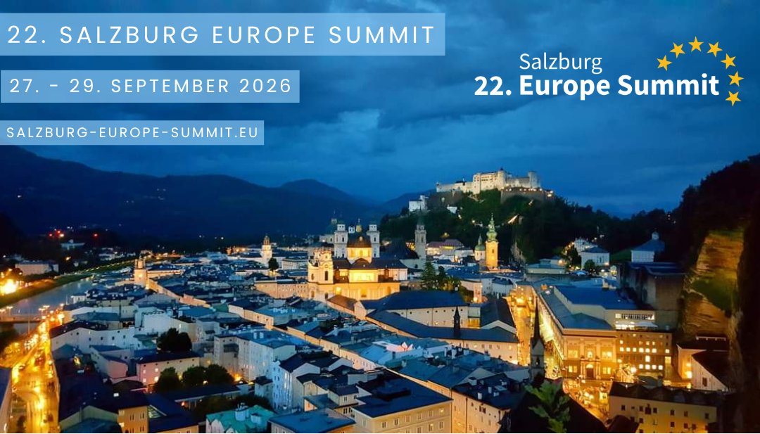Institut_IRE's tweet photo. 🇪🇺 22. Salzburg Europe Summit 🌐

"Europa - noch ein souveräner Global Player?"

Das Institut der Regionen Europas (IRE) lädt herzlich ein zum 22. Salzburg Europe Summit - 27.-29. September 2026 im Salzburg Congress.

Hochrangig besetzte Panels & Workshops diskutieren zu Themen wie

▪️ Geo- & Erweiterungspolitik
▪️  Sicherheit der kritischen Infrastrfuktur
▪️  EU zwischen USA & China
▪️  Demographie
▪️  Wirtschaft & Werte
▪️  Resilienz in Krisenzeiten
▪️  Demokratie und Freiheit

📝 Die einfache online-Anmeldung finden Sie hier 👇
https://t.co/XoQzlb1KW1