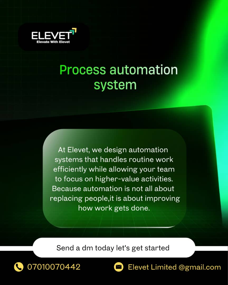 elevetlimited's tweet photo. If repetitive tasks are slowing your team down, it's time to replace manual effort with structured automation.
When these processes are handled manually:

<Time is wasted
<Errors increase
<Productivity slows down

Process Automation Design helps identify which tasks can be https://t.co/6K3ivPMFBB