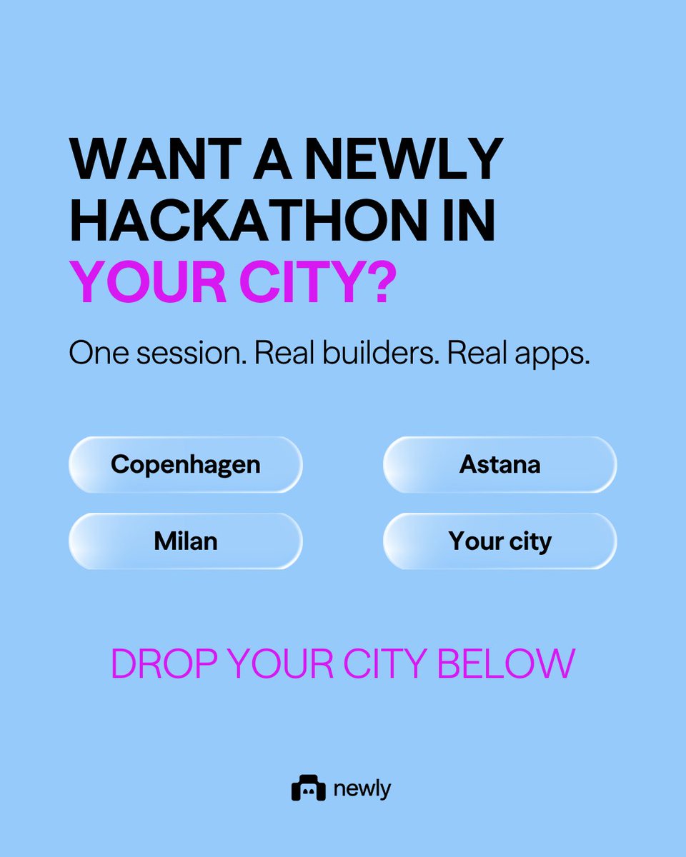 ajahids's tweet photo. Ready to see builders in your city create shippable apps within a 2 hour session?   

Newly is looking for partners for our hackathons. If this sounds like you, let’s connect. https://t.co/o0l0TOxkMr