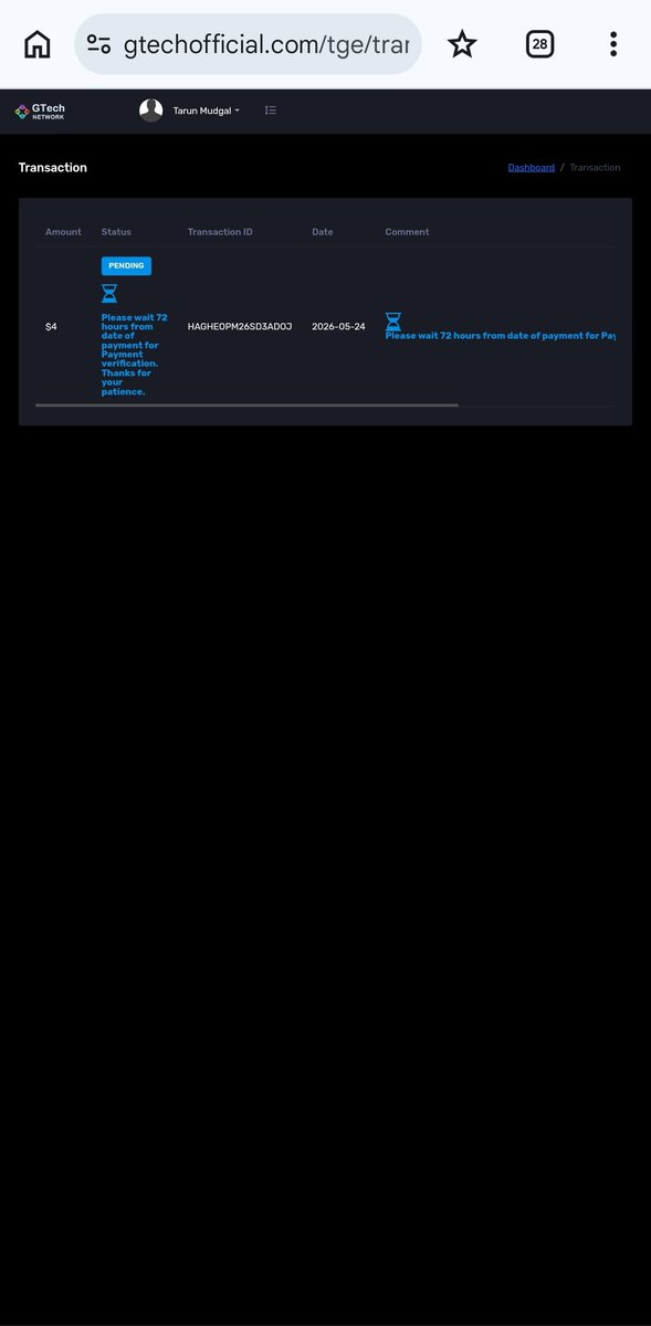 parash_mudgal's tweet photo. @gtechnetwork When will my transcation request will be approved it' been 48 hours now. https://t.co/S7N4MK1Q7x