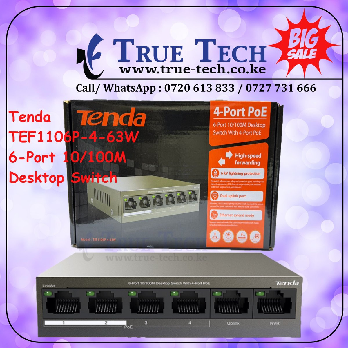 True_Tech_Kenya's tweet photo. Get the Tenda TEF1106P-4-63W 6-Port 10/100M Desktop Switch
Web : https://t.co/3AoQRr0sRO https://t.co/tgBxVUHFhU
