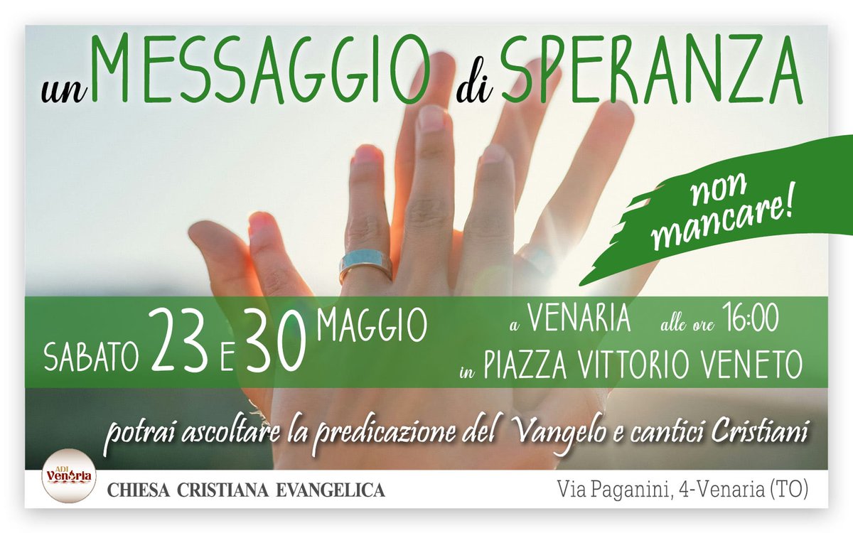 AdiVenaria's tweet photo. 📢 Secondo Culto di Evangelizzazione all'Aperto!
La gioia del Vangelo scende in piazza!
Dopo il grande calore del primo incontro, siamo felici di invitarvi ad un nuovo appuntamento di evangelizzazione all'aperto,  sabato 30 maggio, in piazza V.Veneto a Venaria.
 Dio sia lodato 🩵 https://t.co/fRV5g4rrWY