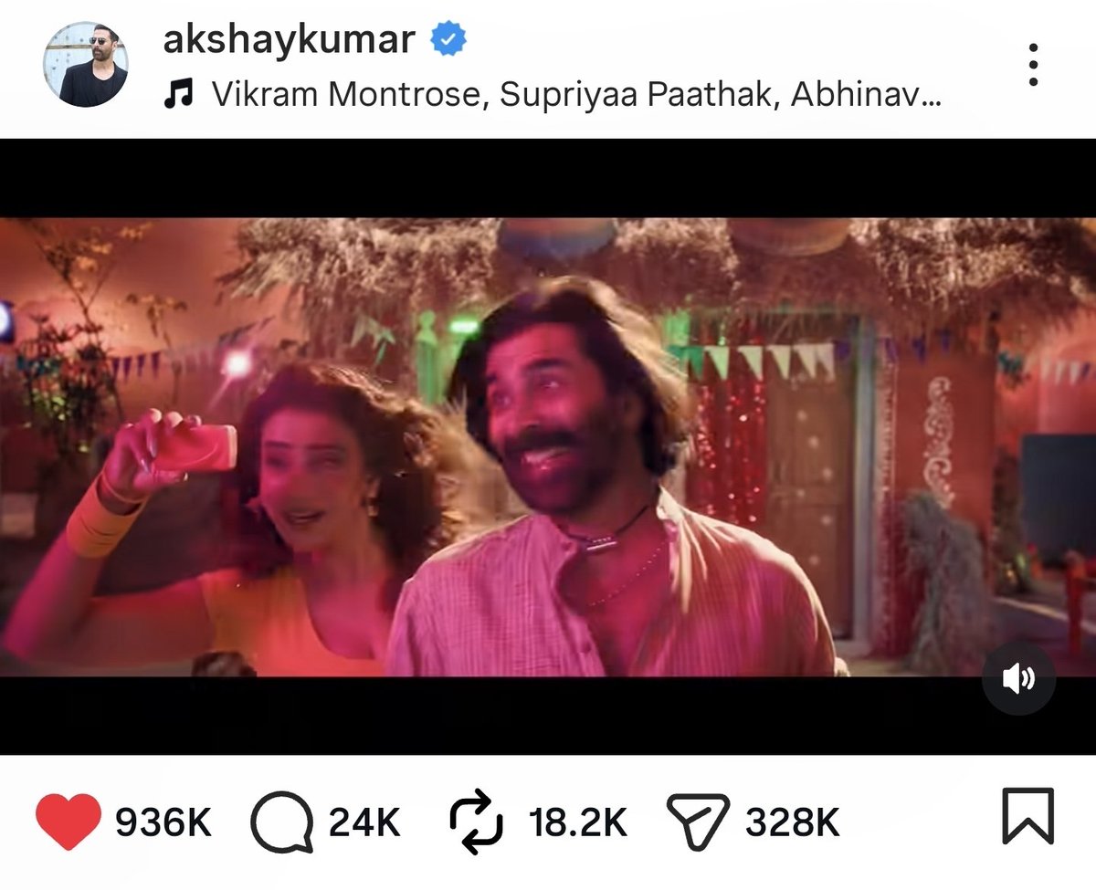 bollytazakhabar's tweet photo. #GhisGhisGhis from #WelcomeToTheJungle is Viral on Instagram in Just 24 Hours🧨💥

Akki Account Alone has 328k Shares on Song 🔥 #AkshayKumar and #Aksharasingh Jodi is BLOLKBUSTER https://t.co/LNvB5kYPFk