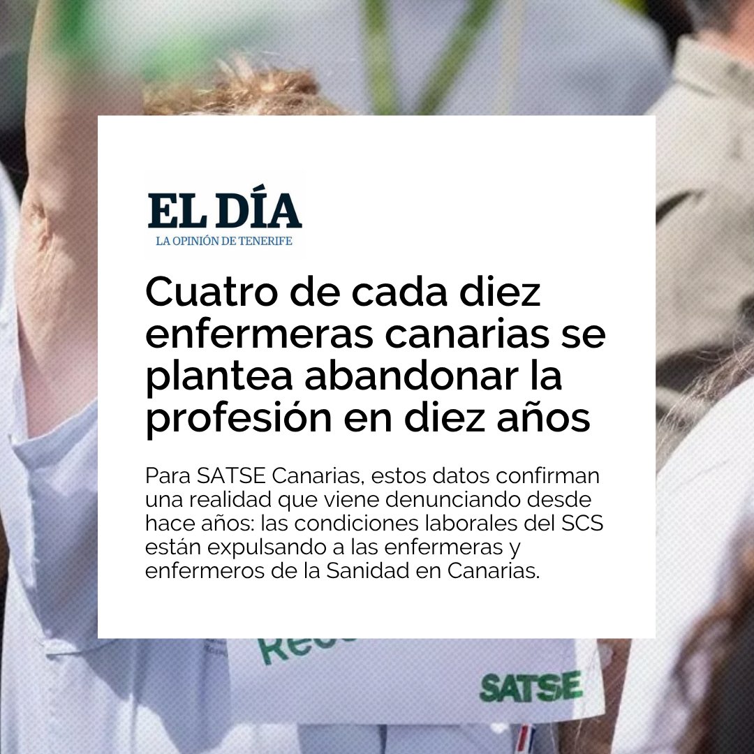 SATSE_Canarias's tweet photo. SATSE considera que los datos publicados por @sanidadgob confirman una realidad que viene denunciando desde hace años: las condiciones laborales del SCS están expulsando a las  #enfermeras y #enfermeros de la Sanidad.

📢Somos Tu Voz

#satse #enfermeria #estatutoparaavanzar https://t.co/24SGF7Gqd4