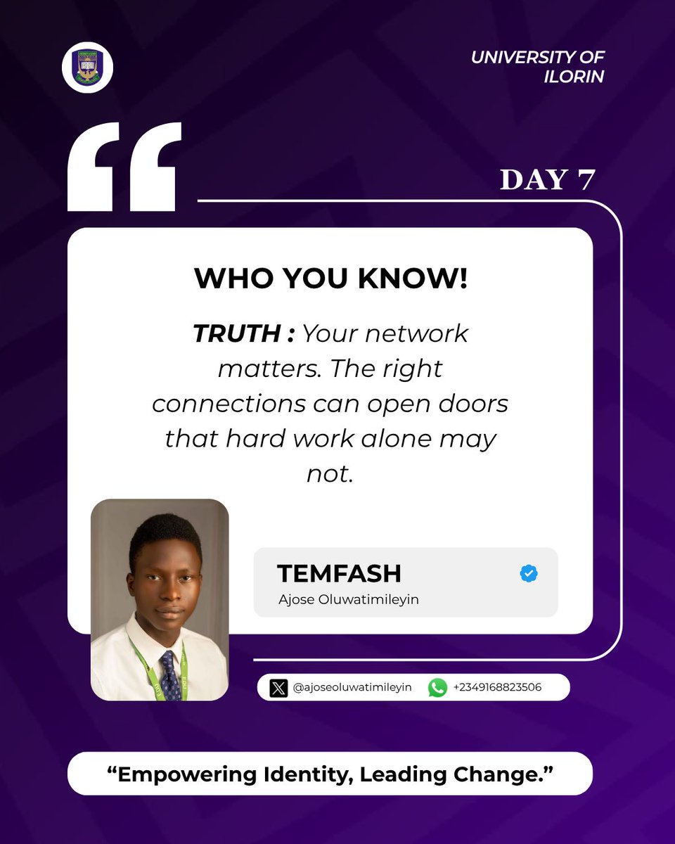 IamTemfash's tweet photo. Your circle can either limit you or launch you.

Build genuine connections, stay intentional, and never underestimate the power of the right network. 🤝✨

Hard work is important, but who you grow with matters too. https://t.co/f3aAnZ0WGA