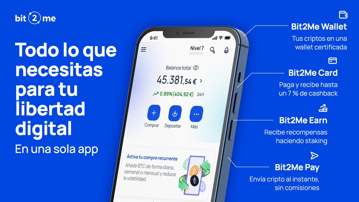 bit2me's tweet photo. Comprar cripto, cobrar recompensas, pagar con tarjeta y tener tu informe fiscal listo cuando lo necesites. 

Todo desde la misma app. Miles de personas en España ya lo hacen así.

¿Tú todavía usas cuatro herramientas distintas? https://t.co/bEBceqDhxN