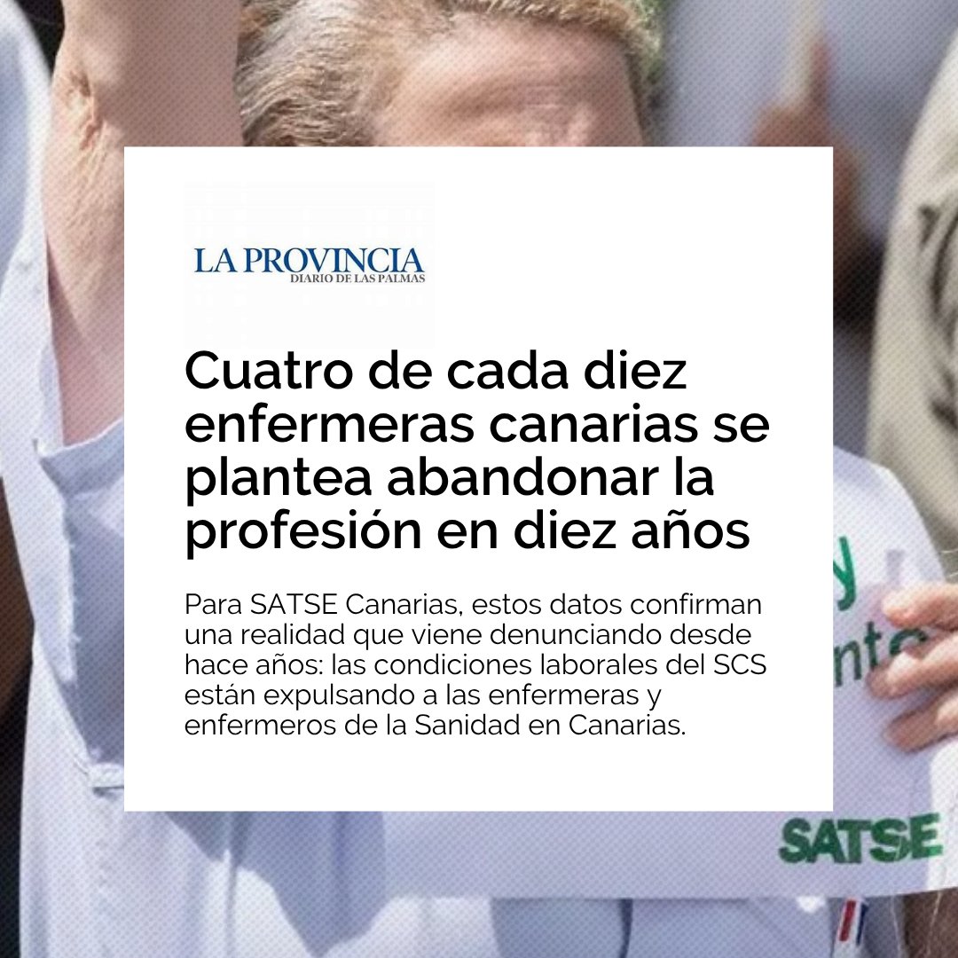 SATSE_Canarias's tweet photo. SATSE considera que los datos publicados por @sanidadgob confirman una realidad que viene denunciando desde hace años: las condiciones laborales del SCS están expulsando a las  #enfermeras y #enfermeros de la Sanidad.

📢Somos Tu Voz

#satse #enfermeria #estatutoparaavanzar https://t.co/24SGF7Gqd4