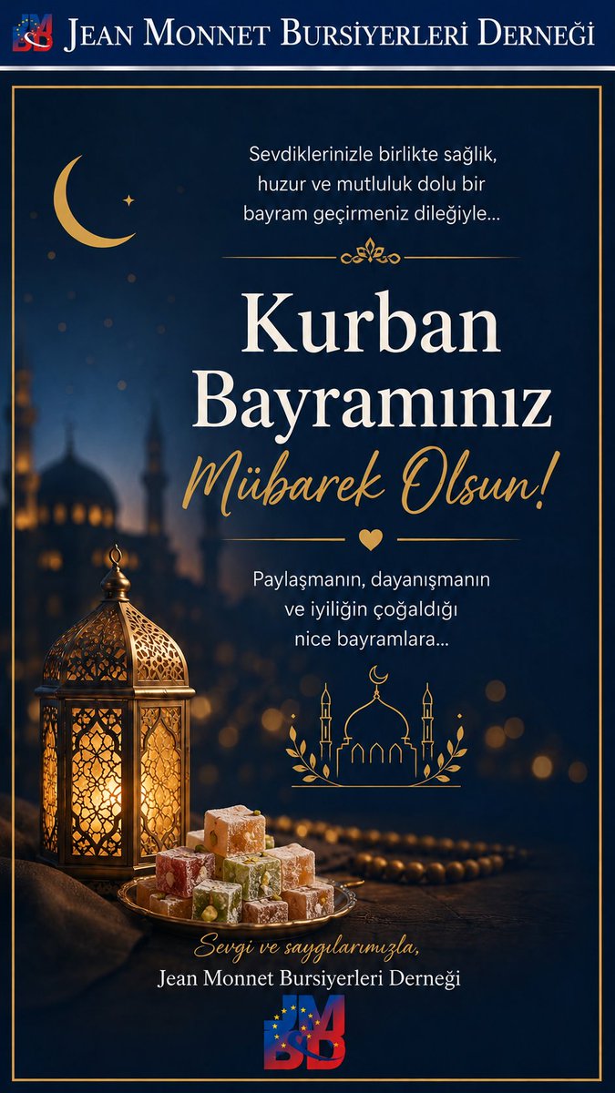 JeanMonnetAlum's tweet photo. Kurban Bayramı’nın paylaşma, dayanışma ve iyilik duygularını güçlendirmesini; sevdiklerinizle birlikte sağlık, huzur ve mutluluk dolu günlere vesile olmasını dileriz.

Bayramın birleştirici ruhunun, toplumumuzda sevgi, saygı ve dayanışmayı çoğaltması temennisiyle…

JMBD https://t.co/OrOYQnDpJw