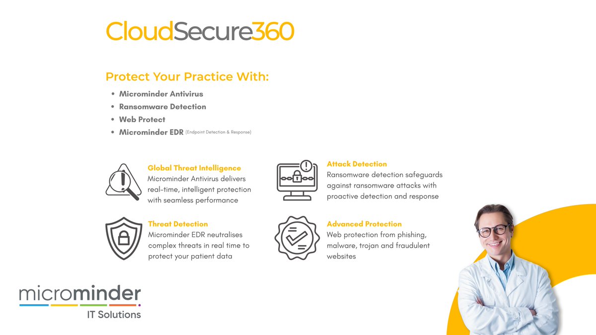 MicroMinder's tweet photo. 🛡️ Cyber threats are rising — protect your practice with #CloudSecure360.

✅ IT Support 
✅ Real‑time Antivirus  
✅ EDR  
✅ Ransomware Defence 
✅ Web Protection

All from £10+VAT/PC/month incl. remote IT support. 📧 

solutions@microminder.com | 📞 020 8799 6883 https://t.co/ijeO6ZzhVz